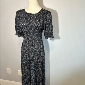 Like new, Fashion Floral smocked, tiered Maxi dress, Black  and white, SZ L